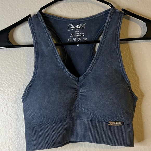 Bombshell Sportswear Marled Mineral Seamless Sports Bra NEW M Neptune - Picture 3 of 6